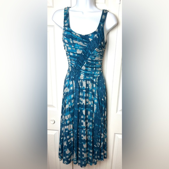 Anthro PLENTY By TRACY REESE Walkway Midi Dress Jersey Knit Teal Blue Ruched - Picture 2 of 15